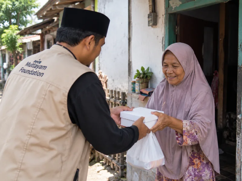 Penyaluran nasi kotak Jumat Berkah ke rumah warga penerima manfaat Mutayam Foundation