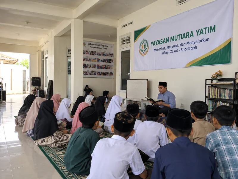Kegiatan pengurus Mutayam Foundation di sekretariat Cibitung, Kabupaten Bekasi